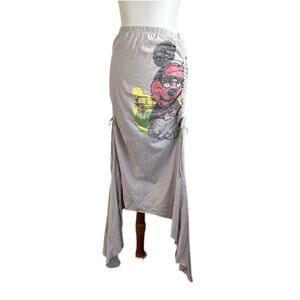Vintage Y2K Graphic Skirt with Adjustable Sides – Cotton Small ,one of a kind